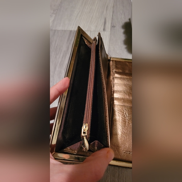 Lodis Vintage Bronze Metallic Croc Embossed Gold Framed Long Wallet, 7.5"x3.5" - Picture 13 of 16